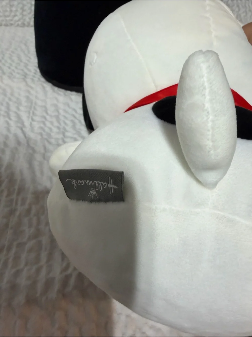 Plush White and Black Dog Plush Toy with Pink Cheeks